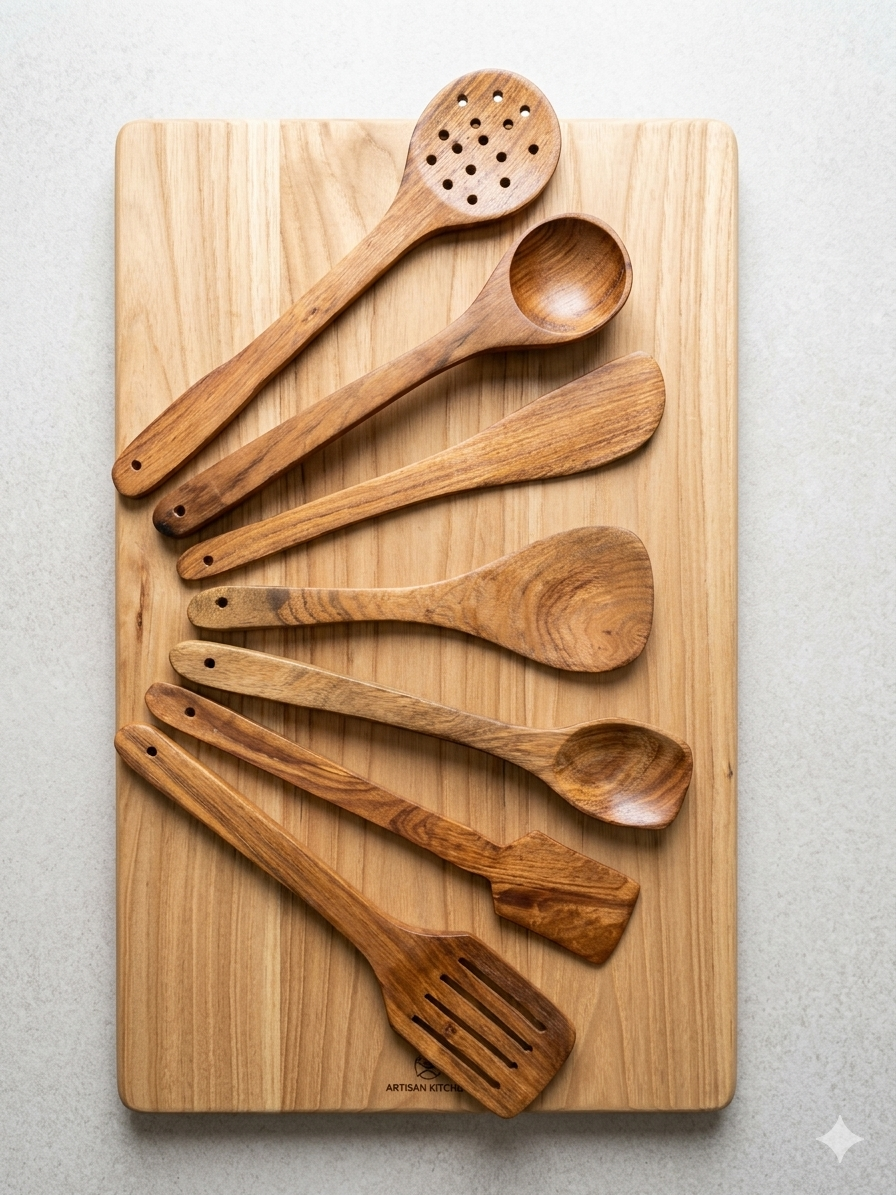 Premium Wooden Spatula Set Of Seven For Kitchen Cooking Use - Image 4