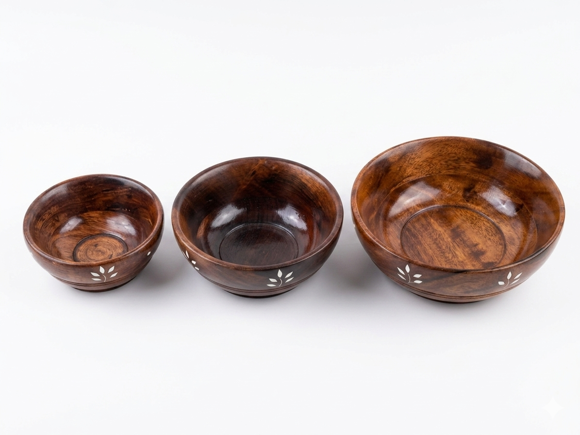 Premium Handcrafted Wooden Bowl Set For Stylish Food Serving - Image 2