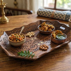 Premium Handcrafted Sheesham Wooden Serving Tray For Elegant Dining