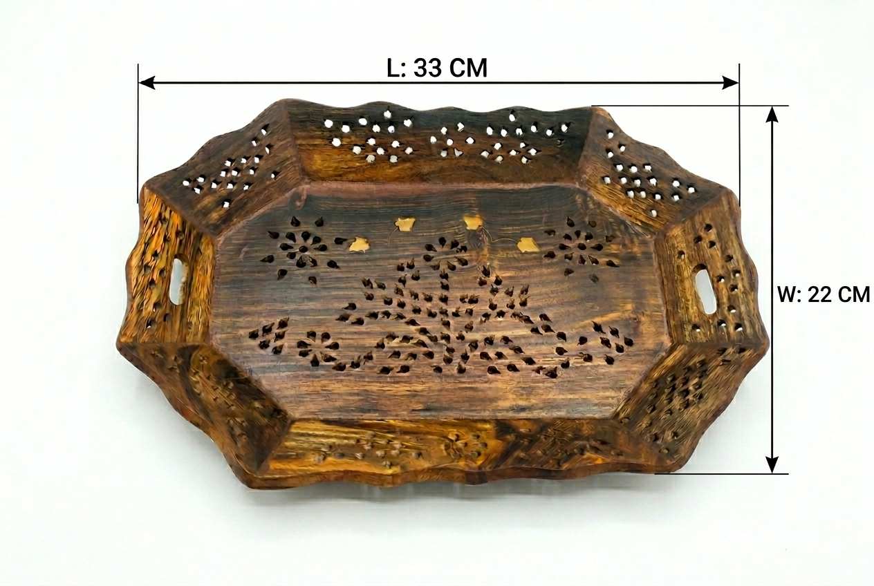 Wooden Serving Tray Set Of Three Premium Sheesham Wood Trays - Image 5