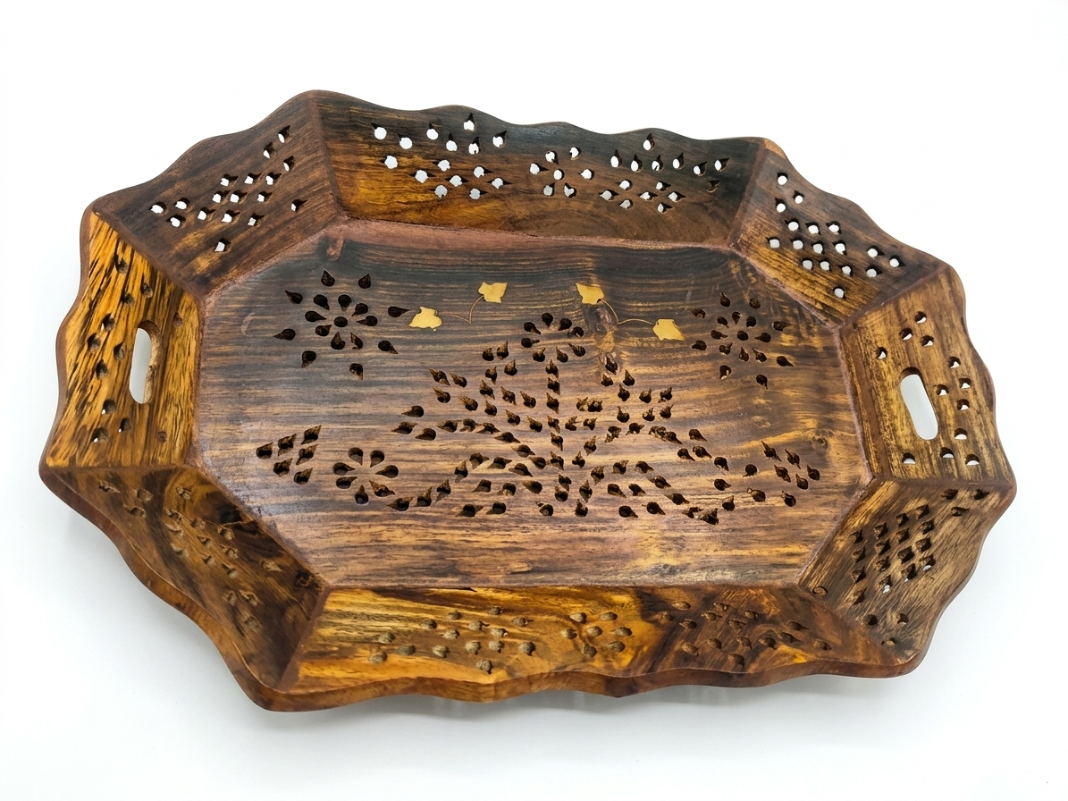 Wooden Serving Tray Set Of Three Premium Sheesham Wood Trays - Image 2