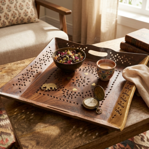 Premium Sheesham Wooden Serving Tray For Elegant Food Presentation