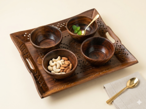 Premium Wooden Tray Bowl Set For Elegant Food Serving