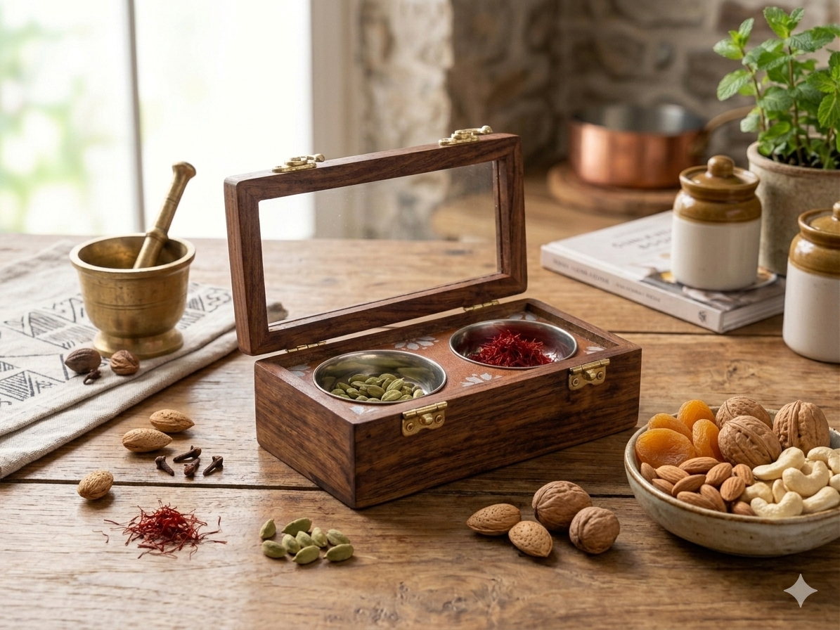 Premium Sheesham Wood Dry Fruits And Spice Storage Box - Image 2
