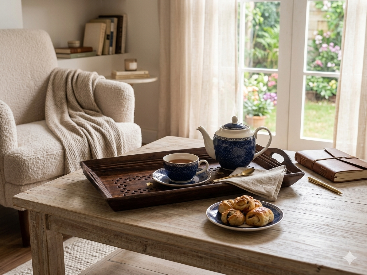 Premium Sheesham Wooden Coffee Tray For Stylish Snack Serving - Image 2