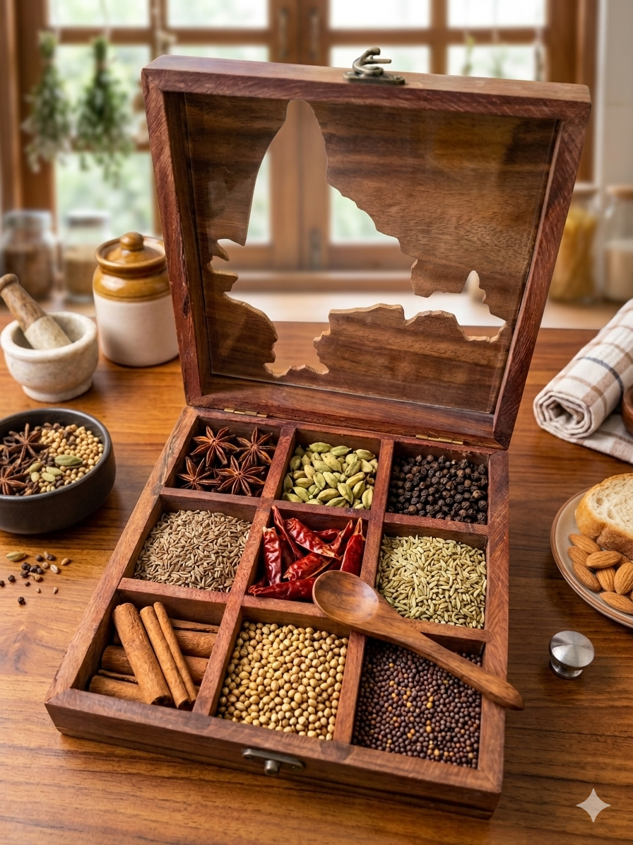 Premium Wooden Spice Box For Kitchen Masala Storage Use - Image 4