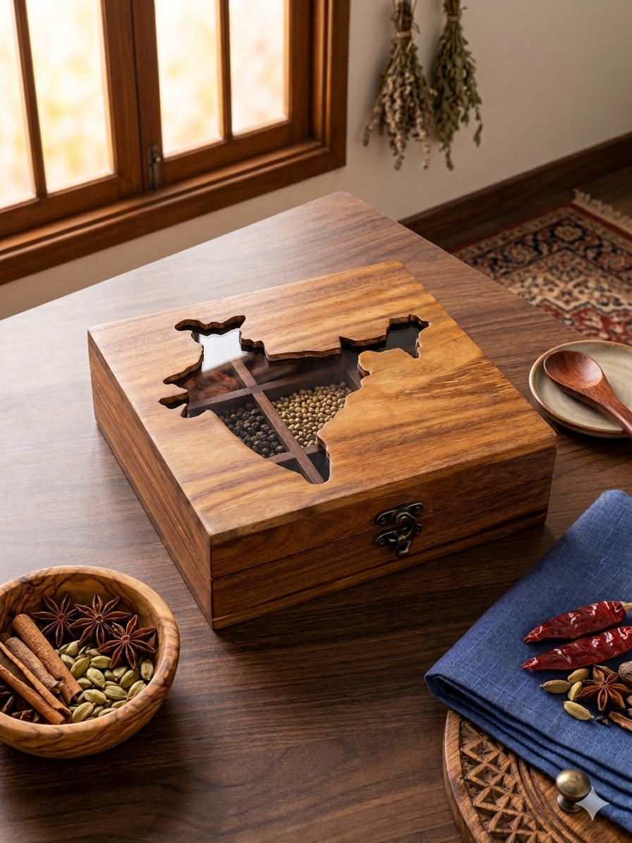 Premium Wooden Spice Box For Kitchen Masala Storage Use - Image 2