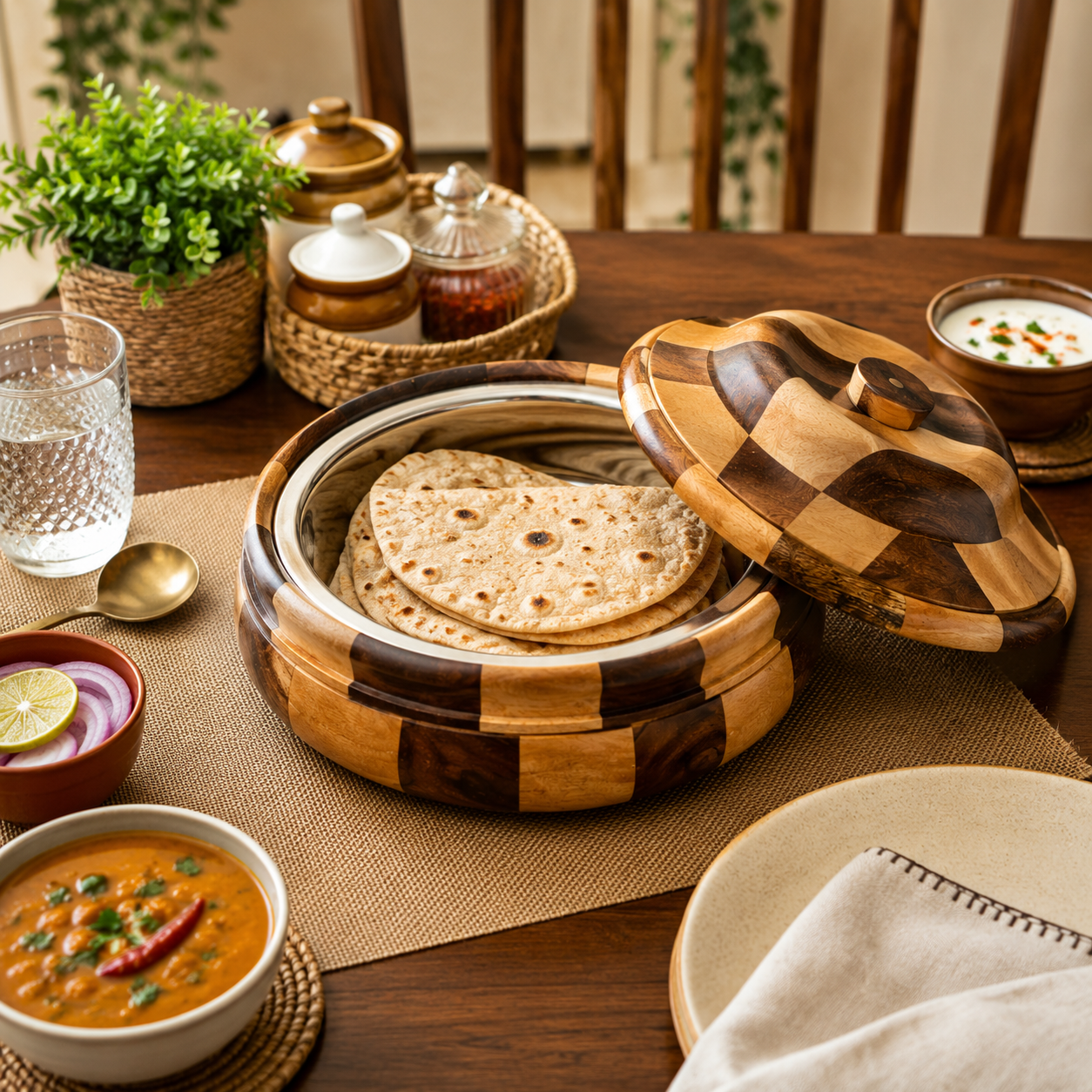 Wooden Casserole | Hotpot | Serving Dish | Chapati Box For Kitchen & Dining - Image 2