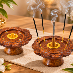 Premium Wooden Dhoop Agarbatti Stand Set Of Two | For Daily Prayer Use