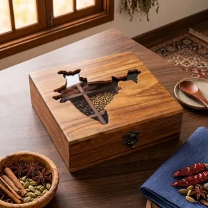 Premium Wooden Spice Box For Kitchen Masala Storage Use