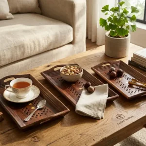 Premium Sheesham Wooden Coffee Tray Set For Stylish Snack Serving