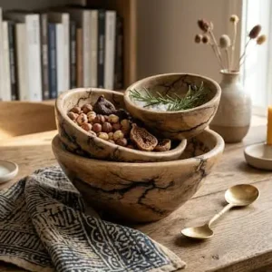 Premium Handcrafted Wooden Bowl Set For Elegant Food Serving