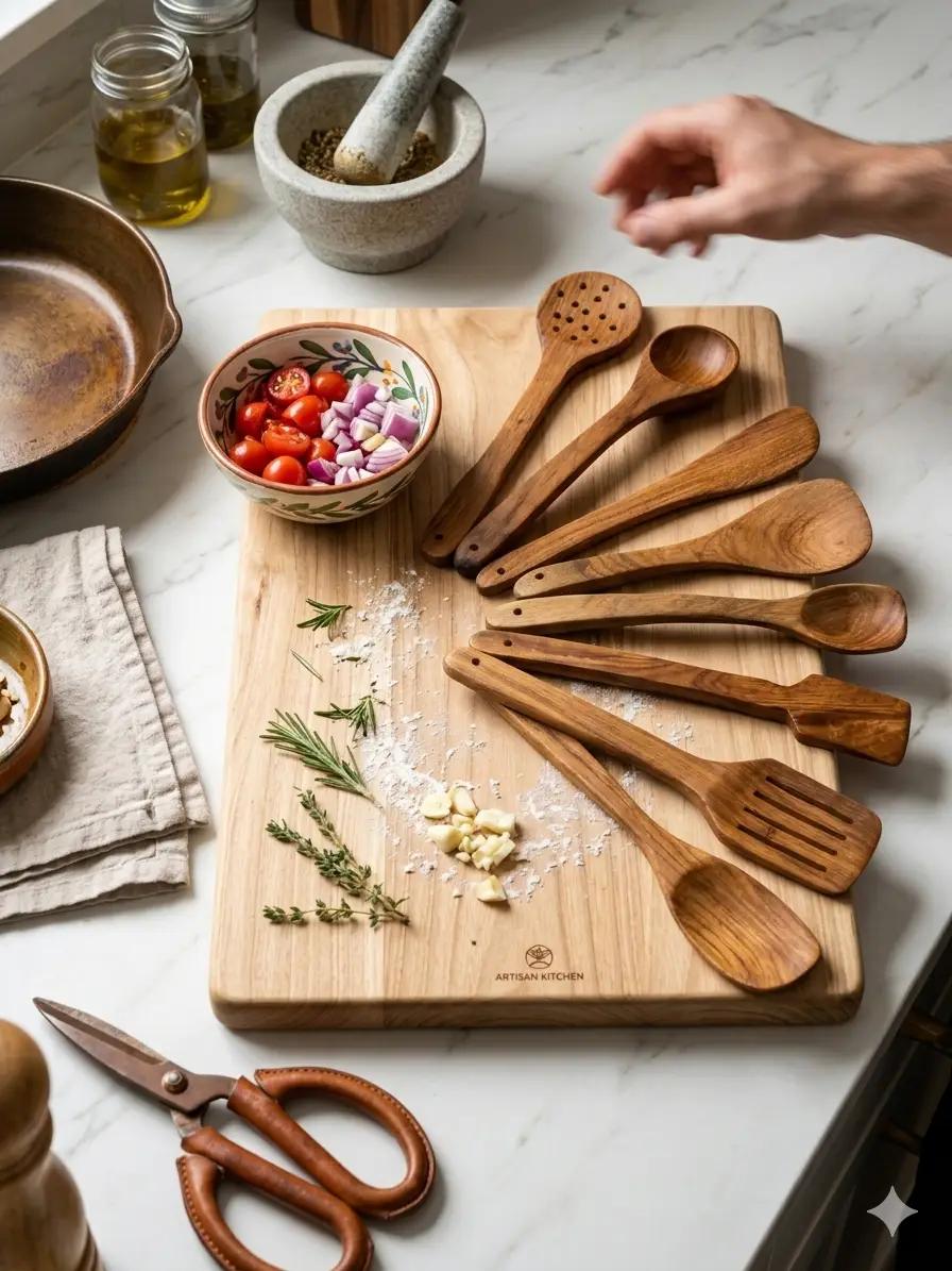 Premium Wooden Spatula Set Of Seven For Kitchen Cooking Use