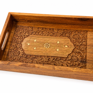 Hold nd Bold Sheesham Wood Serving Tray | Handcrafted Wooden Tray for Tea, Coffee, Snacks & Food Serving | Decorative Dining Tray | 30x20x5 CM