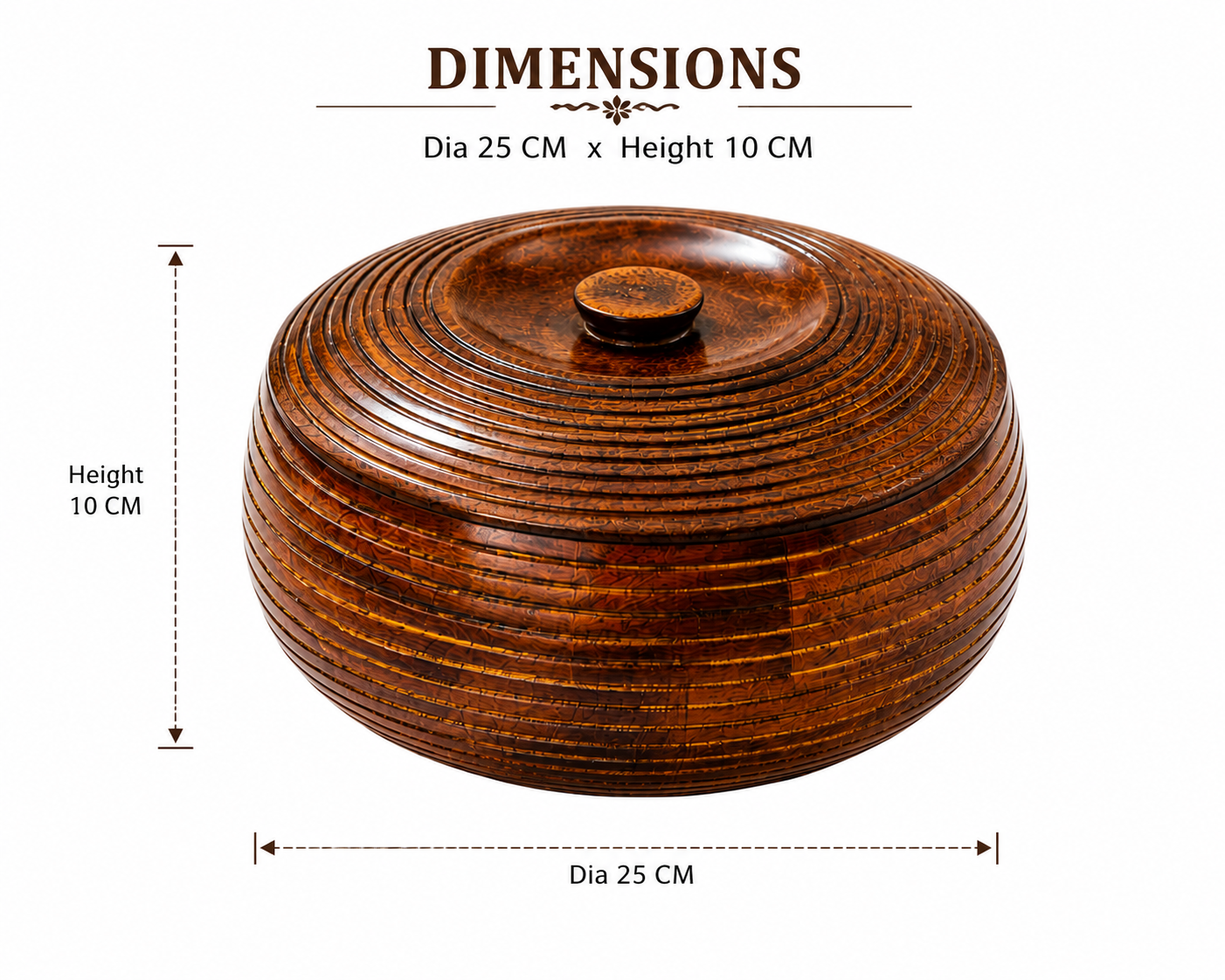 Hold nd Bold Sheesham Wood Chapati Box with Lid | Wooden Roti Storage & Serving Container | Multipurpose Casserole for Chapati, Paratha, Rice & Snacks | Dia 25 x Height 10 CM - Image 3
