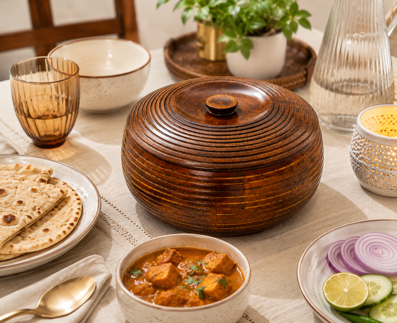 Hold nd Bold Sheesham Wood Chapati Box with Lid | Wooden Roti Storage & Serving Container | Multipurpose Casserole for Chapati, Paratha, Rice & Snacks | Dia 25 x Height 10 CM - Image 6