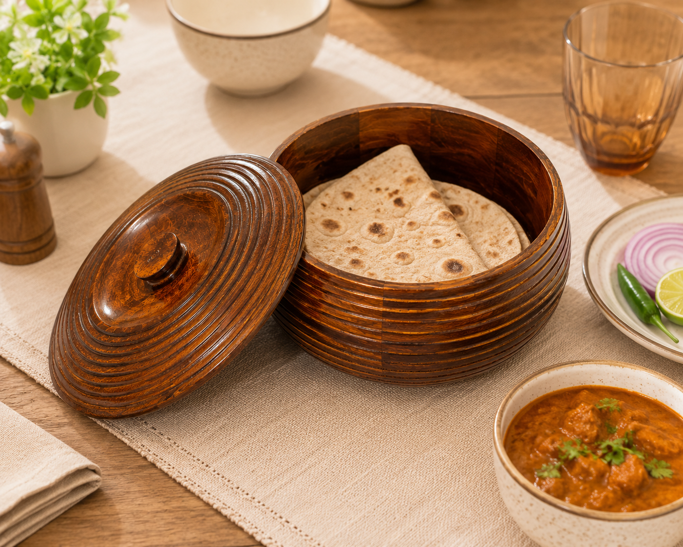 Hold nd Bold Sheesham Wood Chapati Box with Lid | Wooden Roti Storage & Serving Container | Multipurpose Casserole for Chapati, Paratha, Rice & Snacks | Dia 25 x Height 10 CM - Image 5