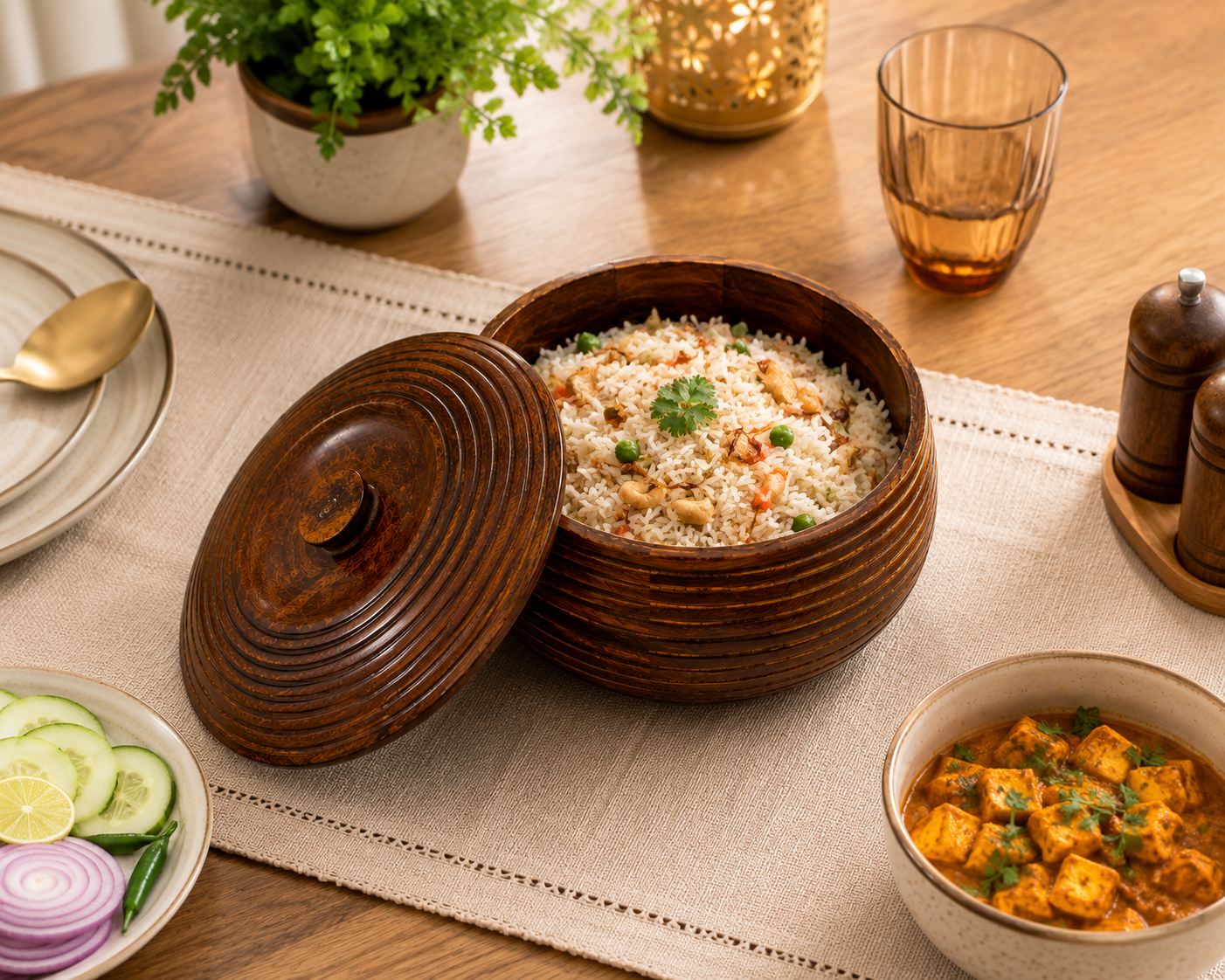 Hold nd Bold Sheesham Wood Chapati Box with Lid | Wooden Roti Storage & Serving Container | Multipurpose Casserole for Chapati, Paratha, Rice & Snacks | Dia 25 x Height 10 CM - Image 2
