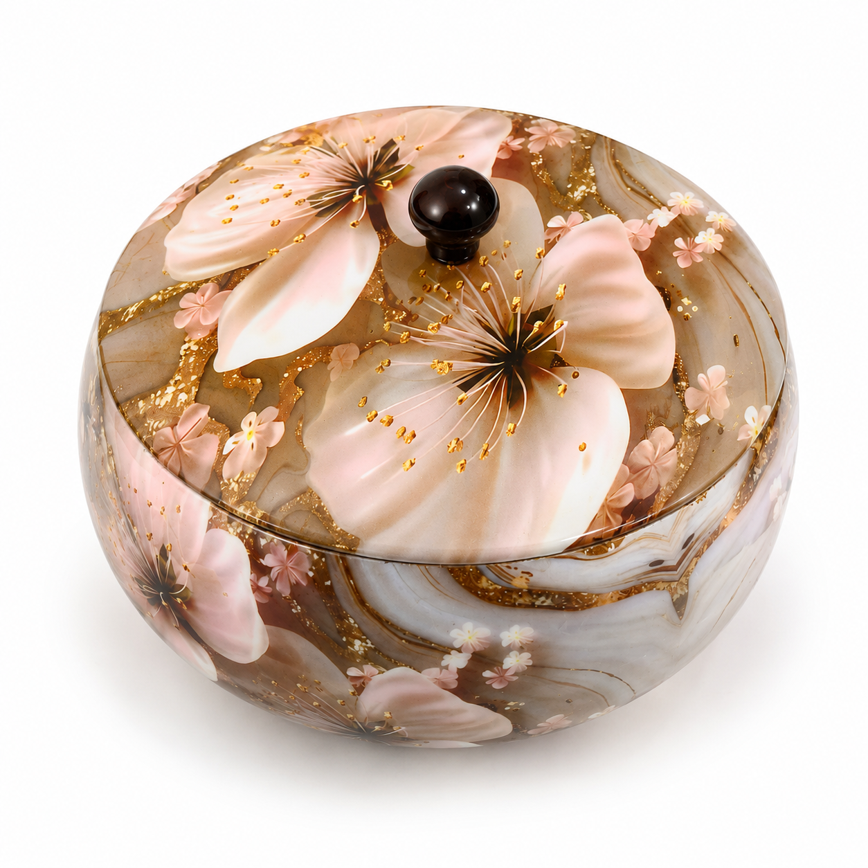 Hold nd Bold Floral Wooden Casserole with Lid | Decorative Chapati Box for Kitchen & Dining | Roti Keeper, Rice & Snack Serving Bowl | Dia 25 x 10 CM