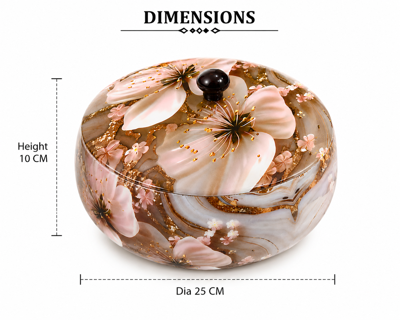 Hold nd Bold Floral Wooden Casserole with Lid | Decorative Chapati Box for Kitchen & Dining | Roti Keeper, Rice & Snack Serving Bowl | Dia 25 x 10 CM - Image 3