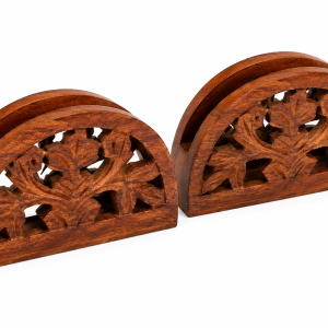 Hold nd Bold Handcrafted Sheesham Wood Tissue Paper Holder Set of 2 | Wooden Napkin Holder for Dining Table, Kitchen, Office & Restaurant | Floral Carved Tissue Stand